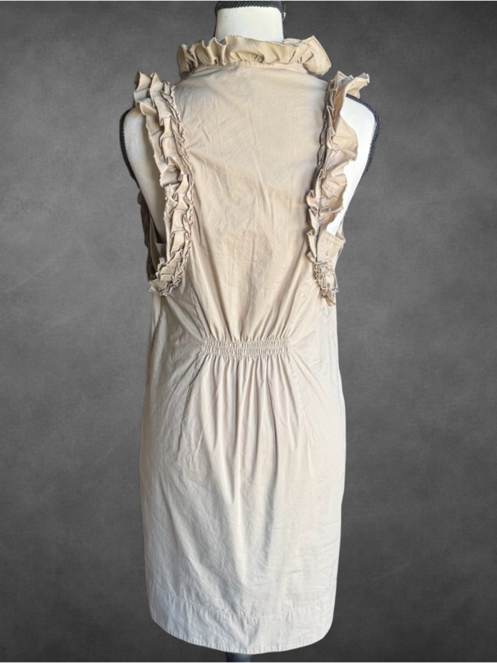 BCBGMAXAZRIA Ruffle Sleeve Mini Dress Neutral Beige - Picture 2 of 7